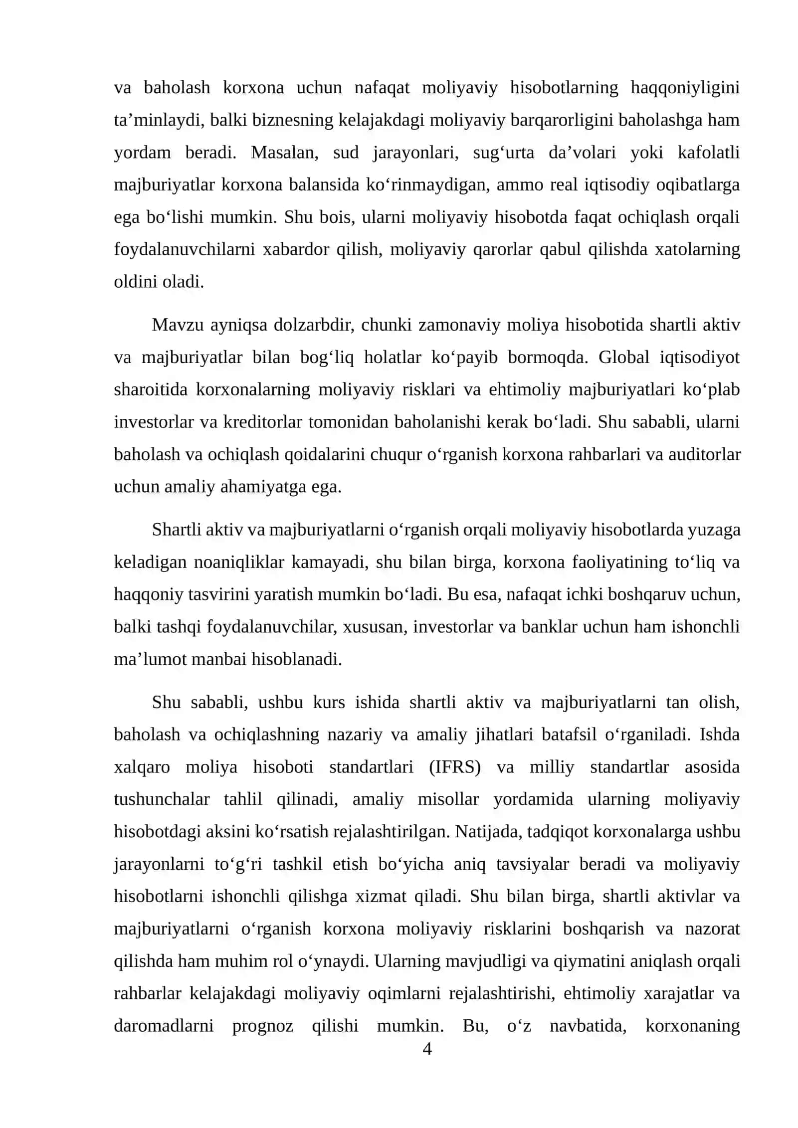SHARTLI AKTIVLAR VA MAJBURIYATLARNI TAN OLISH, BAHOLASH VA OCHIQLASH MASALALARI 4