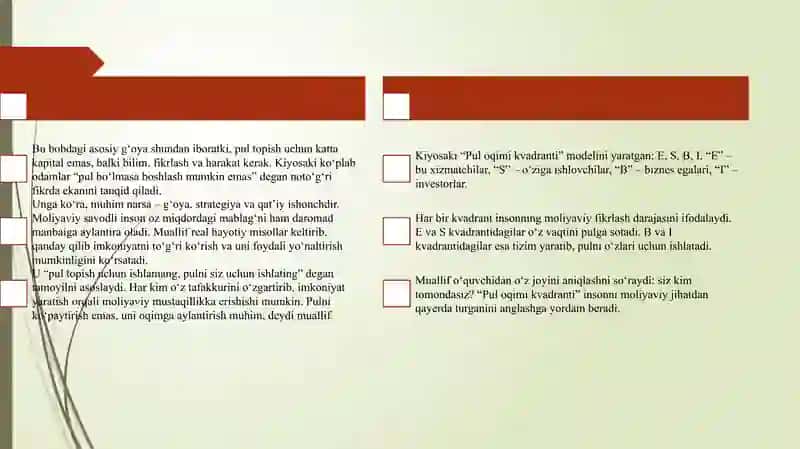 Pul oqimining kvadranti             “Pul oqimining kvadranti” Mualliflar: Robert T. Kiyosaki va Sharon L. Lechter 4