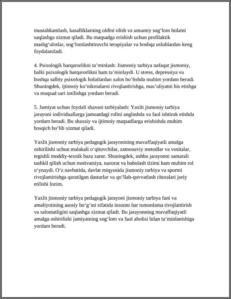 Yaxlit jismoniy tarbiya pedagogik jarayonining xususiyatlariga tavsiy yozish 4