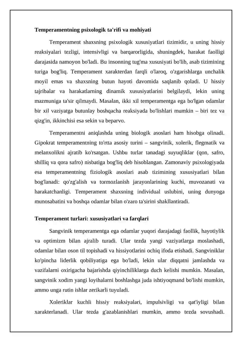 Temperamentning ta'rifi, turlari va fiziologik asoslari 4
