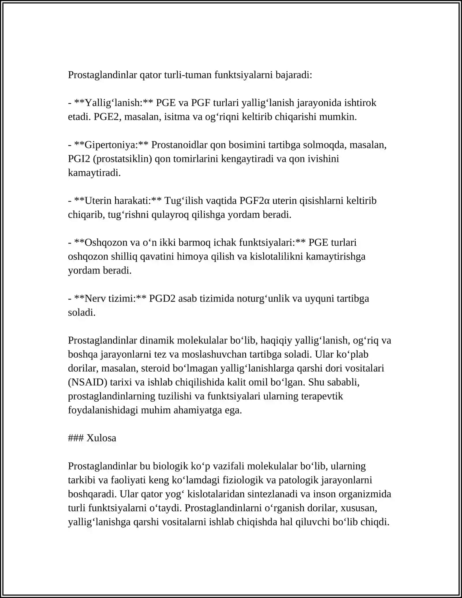 GORMONOIDLAR.PROSTAGLANIDLAR VA ULARNING BIOLOGIK AHAMIYATI 4