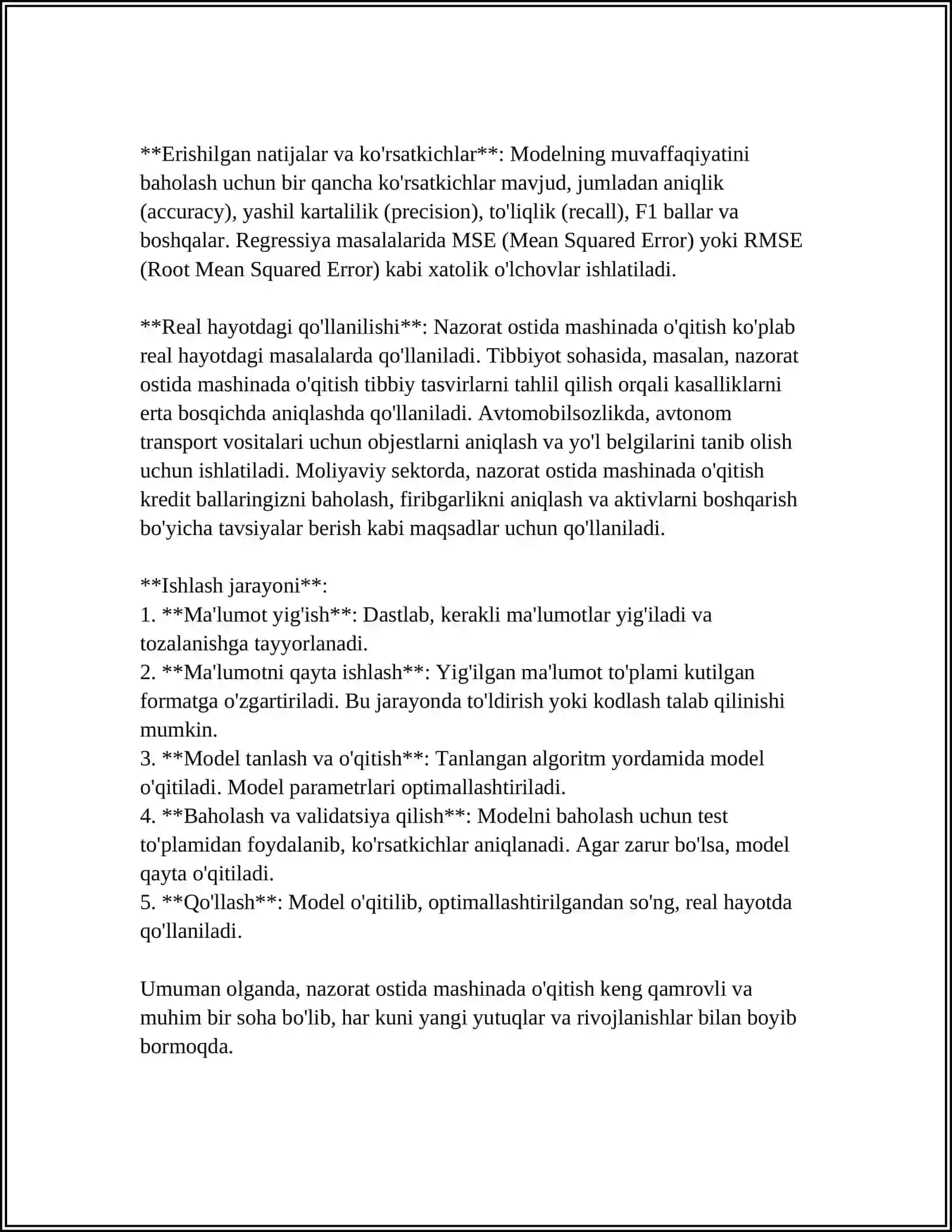 MUSTAQIL ISH Mavzu: MASHINADA O'QITISH TURLARI: NAZORAT OSTIDA 4