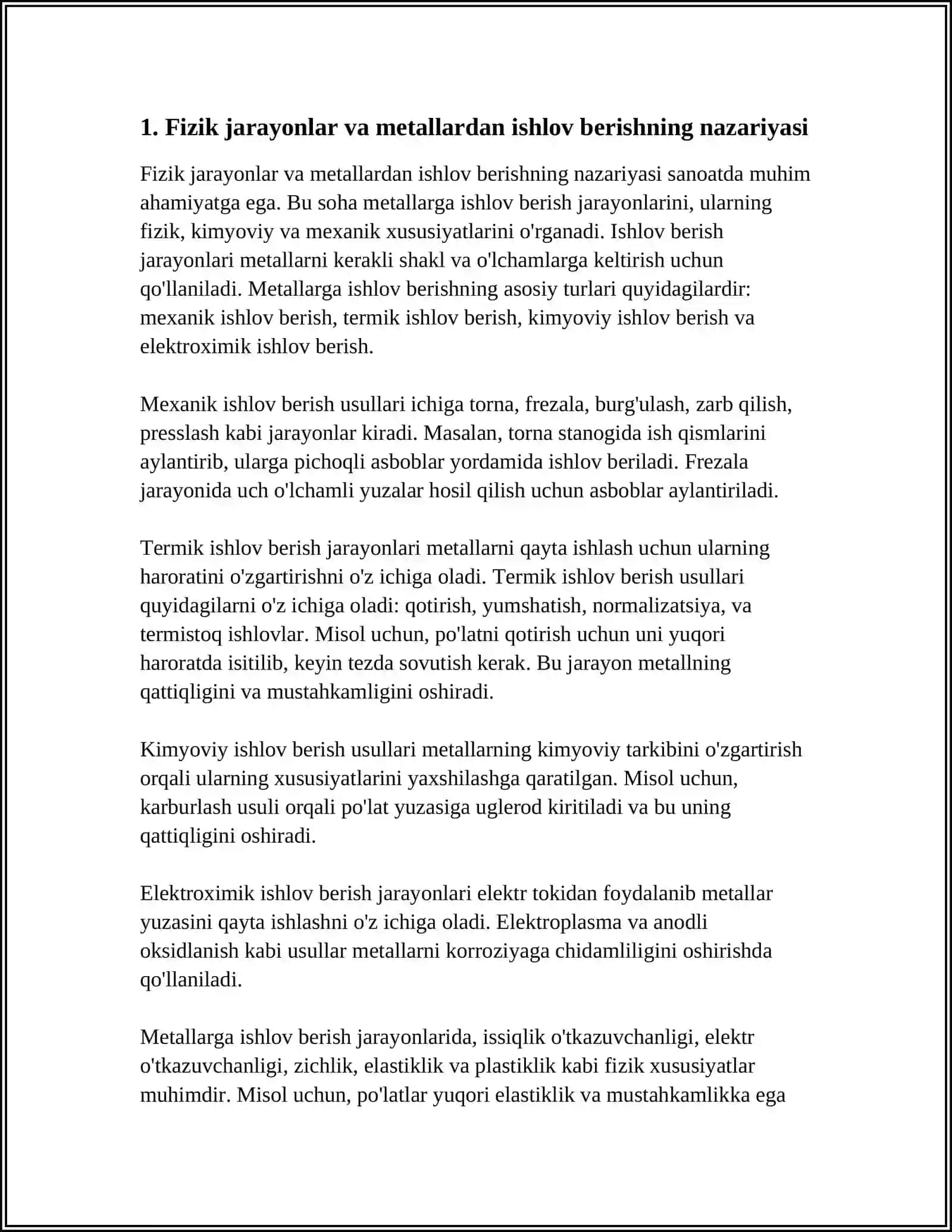 METALARDAN ISHLOV BERISHDA FIZIK JARAYONLARIDAN FOYDALANISH MUSTAQIL ISH KOP MALUMOT YOZ 4