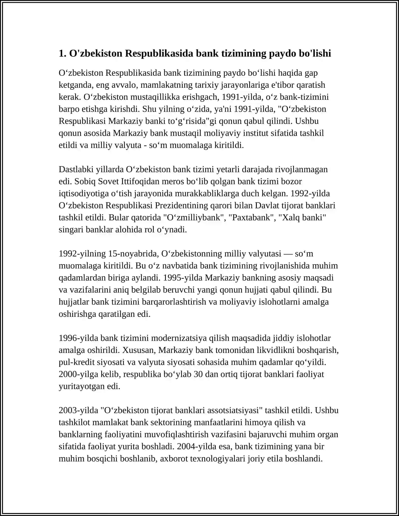 O'ZBEKISTON RESPUBLIKASIDA BANK MOLIYA, SOLIQ TIZIMINING VIJUDGA KELISHI VA RIVOJLANISHI 4