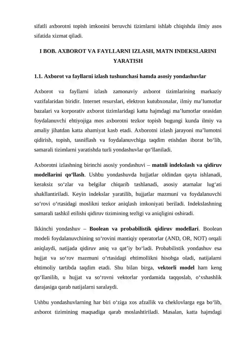 Axborot va fayllarni izlash, sodda Bayes modeli asosida axborotni sinflashtirish va ma’lumotlar bazasini shakllantirish usullari Reja: 4