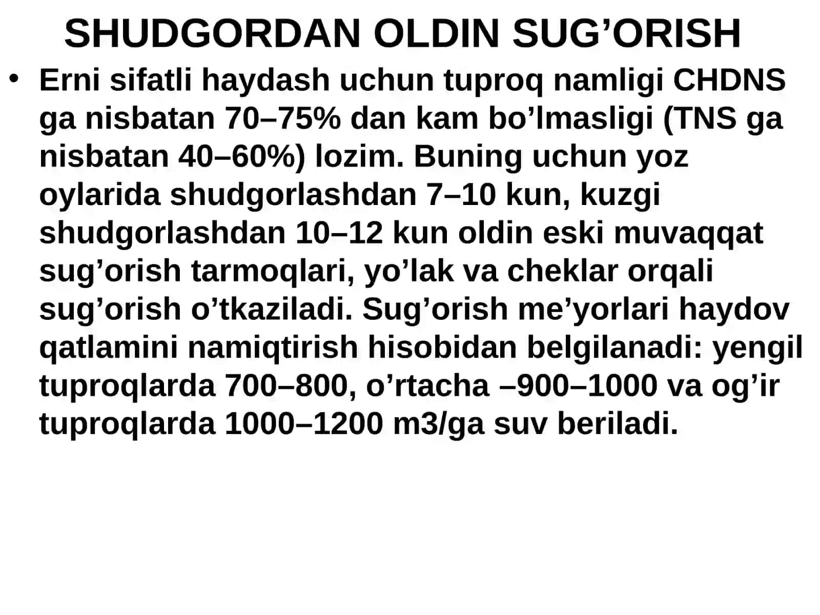 Sug’orish turlari va nomavsumiy davrda sug’orish 4