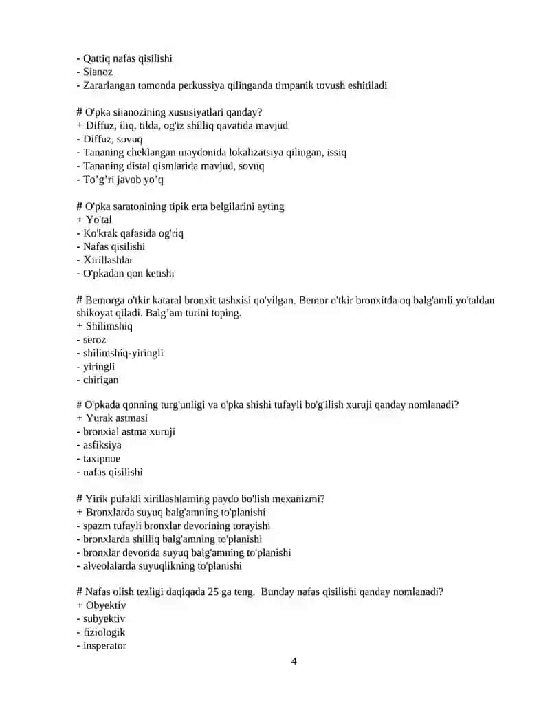 O'pka gangrenasiga qanday balg'am xos? Test 1 javobli 4