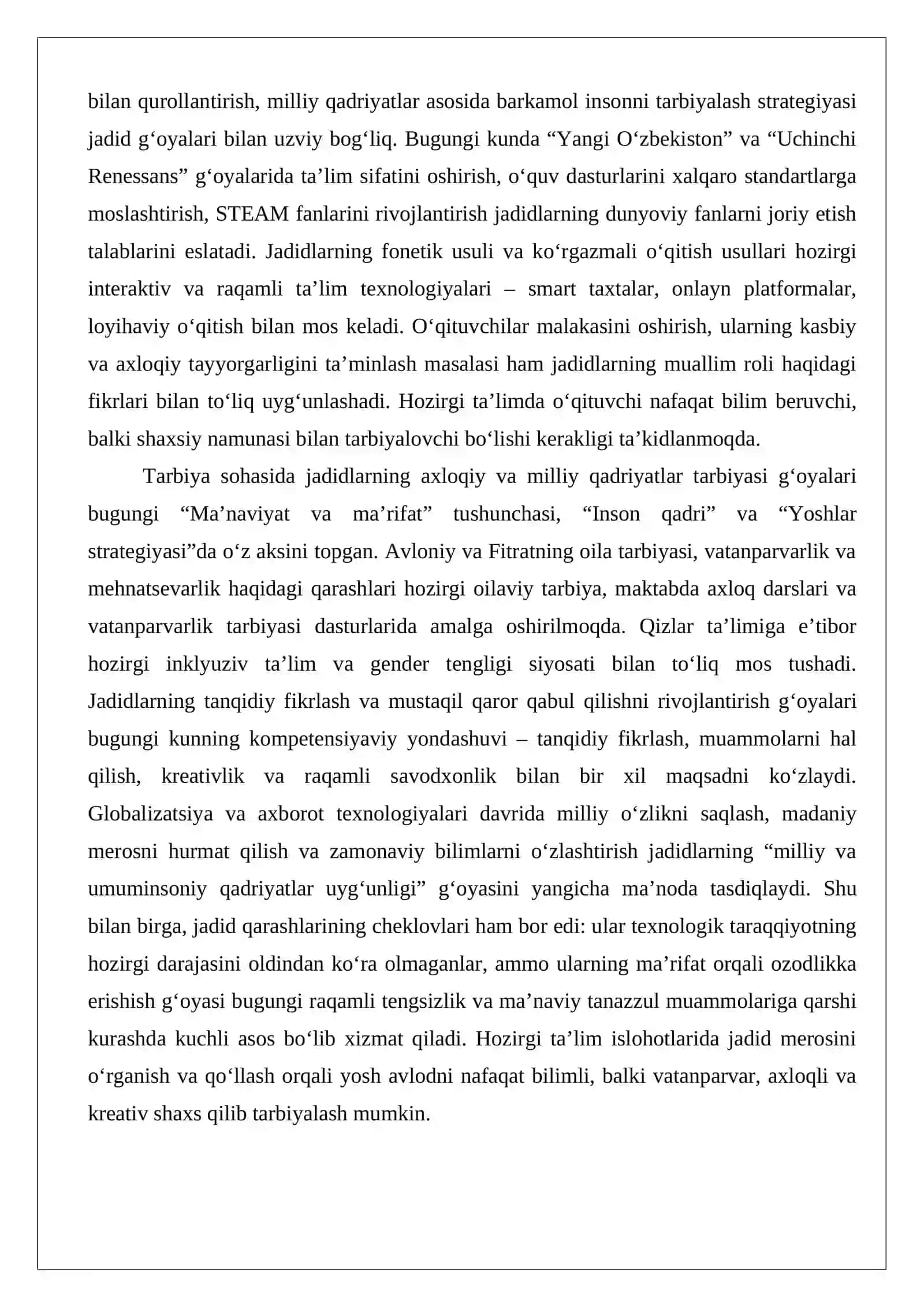 XX asr jadidlarining taʼlim va tarbiyaga oid qarashlarini xozirgi davr nuqtai nazaridan tahlil etish 4
