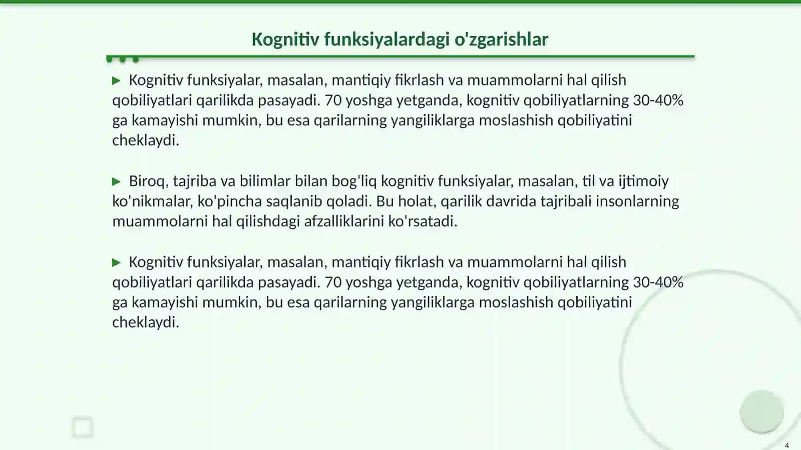 Qarilik davrida bilish jarayonlaridagi o'zgarishlar 4