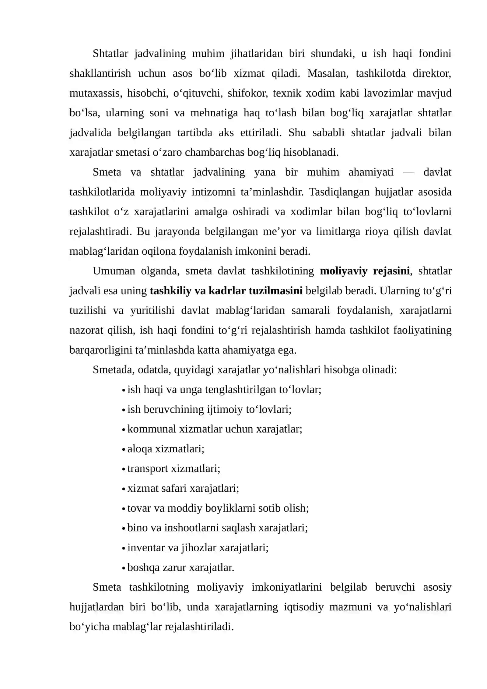 DAVLAT SEKTORI TASHKILOTLARIDA SMETALAR HAMDA SHTATLAR JADVALINI TUZISH, TASDIQLASH VA TAQDIM ETISH TARTIBI 4