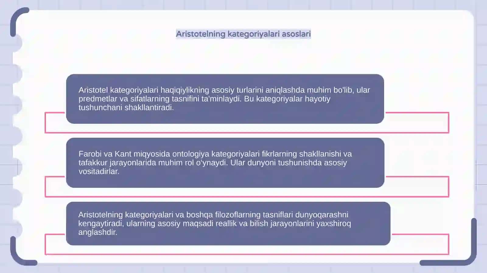 Aristotel, Farobiy va Kant ontologiyasida kategoriyalarning tasnifi 4