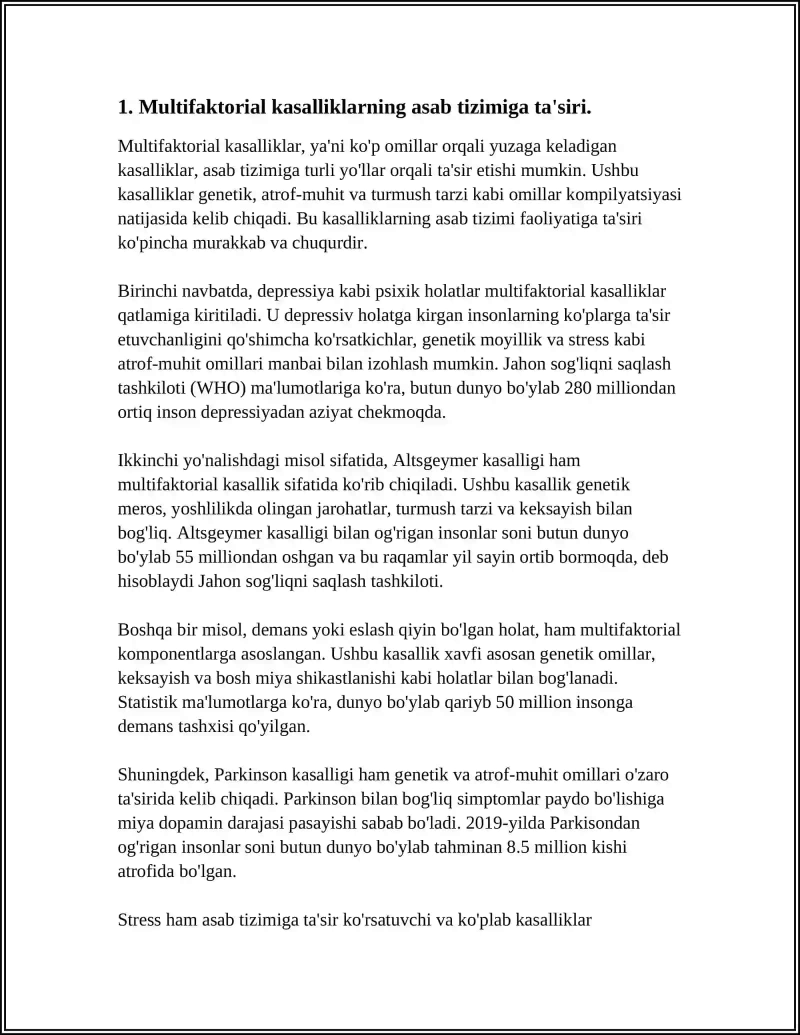 MULTIFAKTORIAL KASALLIKLAR.IRSIY KASALLIKLARI MAVJUD BEMORLARDA ASAB TIZIMINING XUSUSIYATLARI.IRSIY PATALOGIYALI BEMORLARNI SOTSIAL ADAPTATSIYA 4