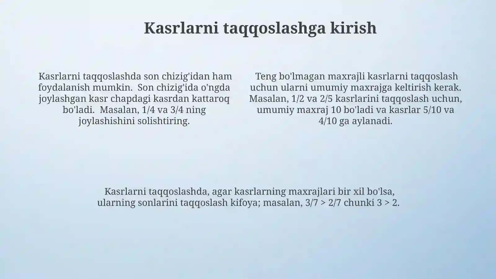 Kasrlarni taqqoslash 4