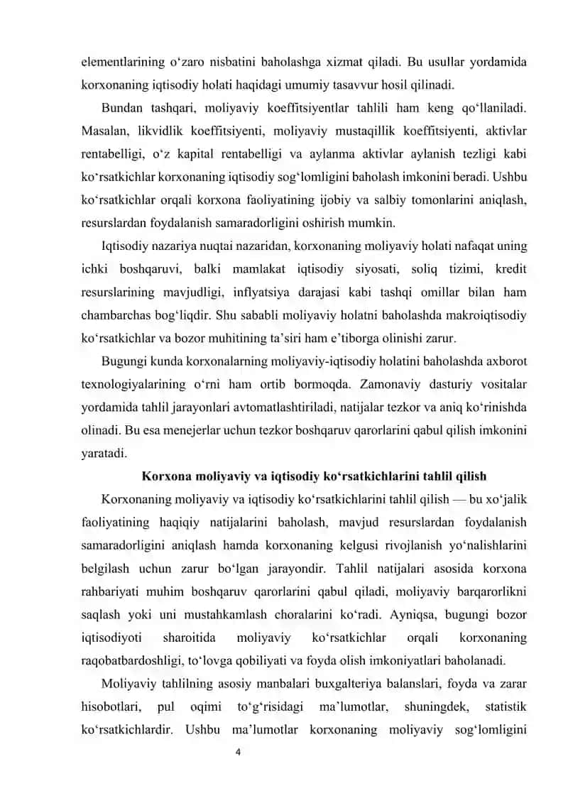 Korxona moliyaviy va iqtisodiy holatiga umumiy baho berish 4