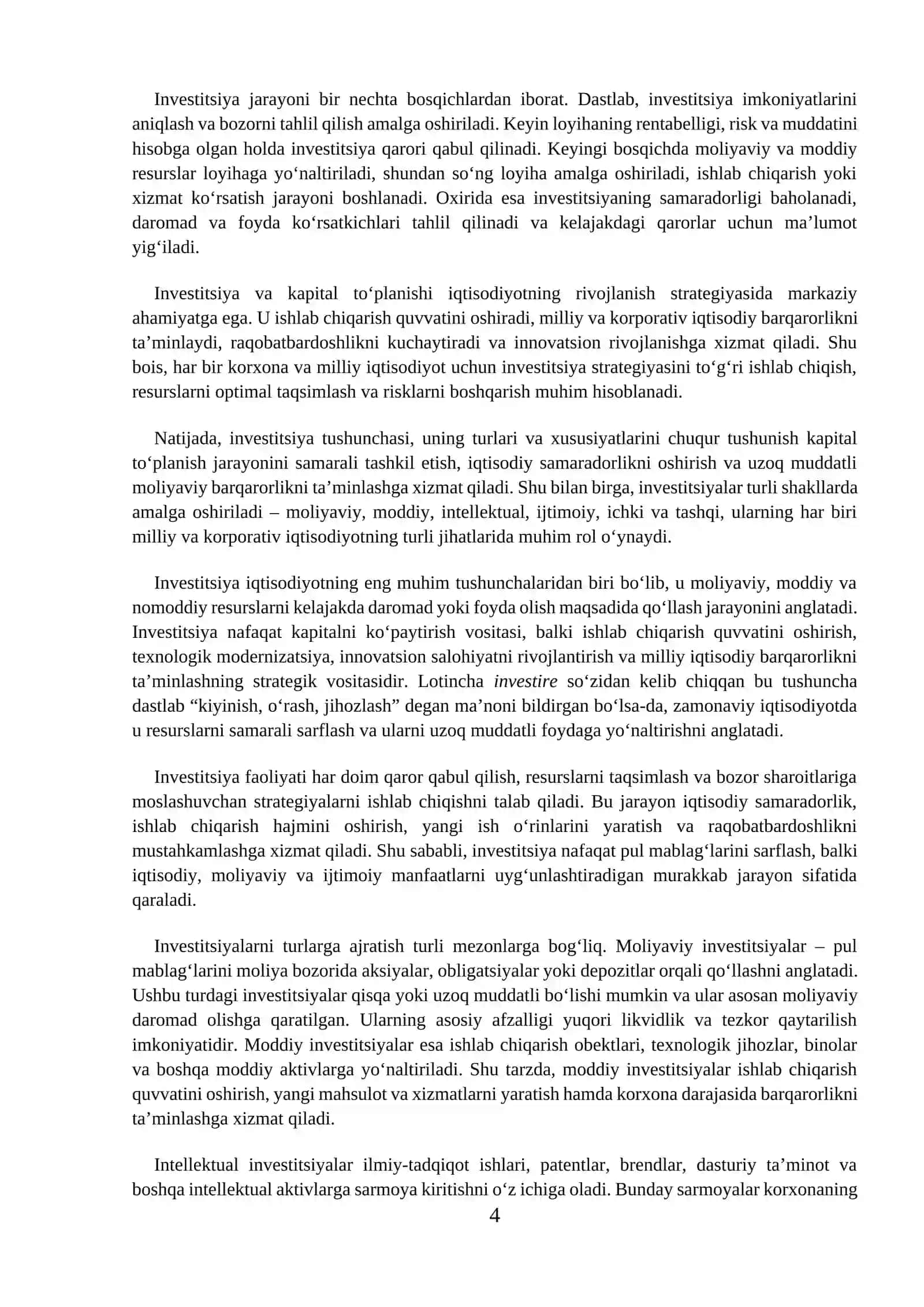 Investitsiya va kapital toʻplanishining dinamik modellari 4