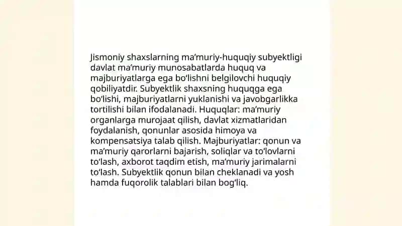Ma’muriy huquqiy munosabatlarning subyektlari va obyektlari 4