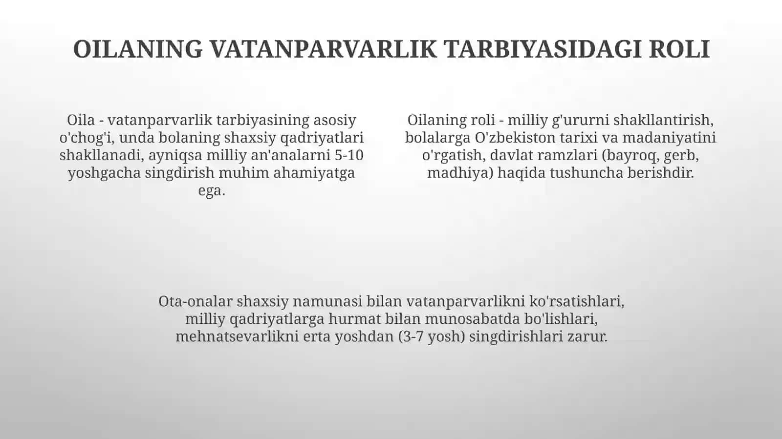 Oilada bolalarni vatanparvarlik ruhida tarbiyalashning shakli, metod va usullari 4