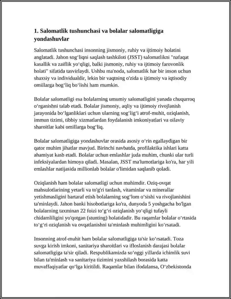 SALOMATLIK TUSHUNCHASI, BOLALAR SALOMATLIGINING ZAMONAVIY MUAMMOLARI 4