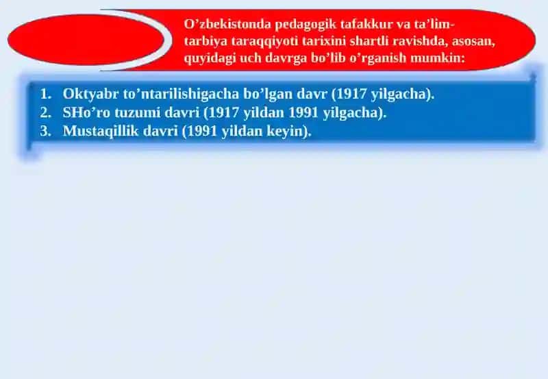 PEDAGOGIKA TARIXI FAN SIFATIDA.Ibtidoiyjamoadatarbiya.Eng qadimgi davrlardan VII asrgacha ta’lim-tarbiya va pedagogik fikrlar 4