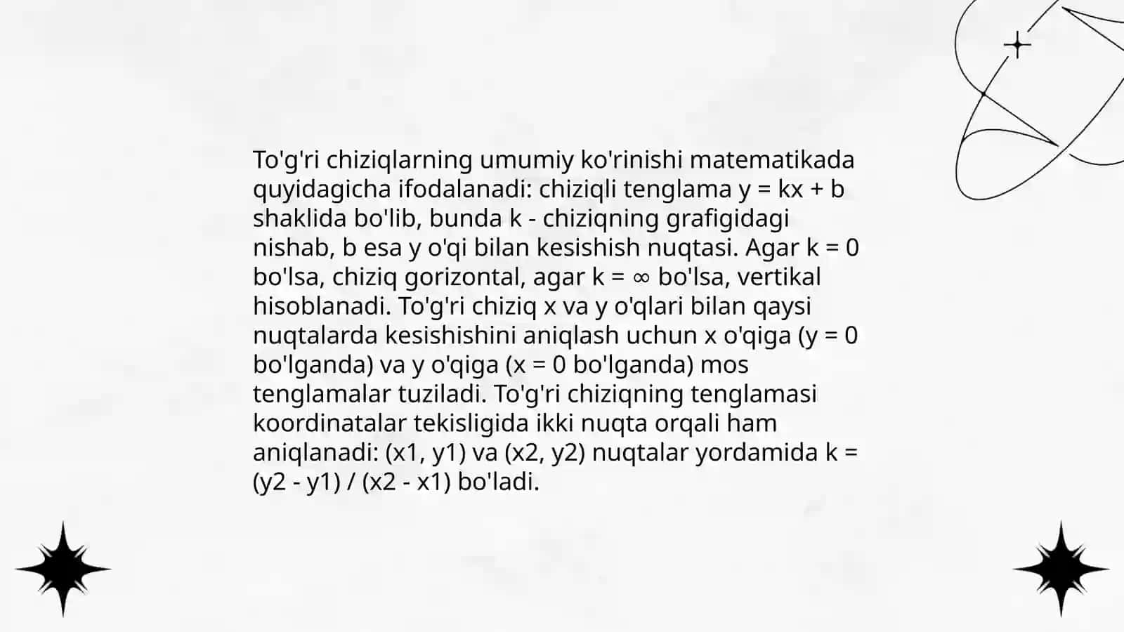 To'g'ri chiziqlarning kesishish nuqtasi va uni topish usullari 4