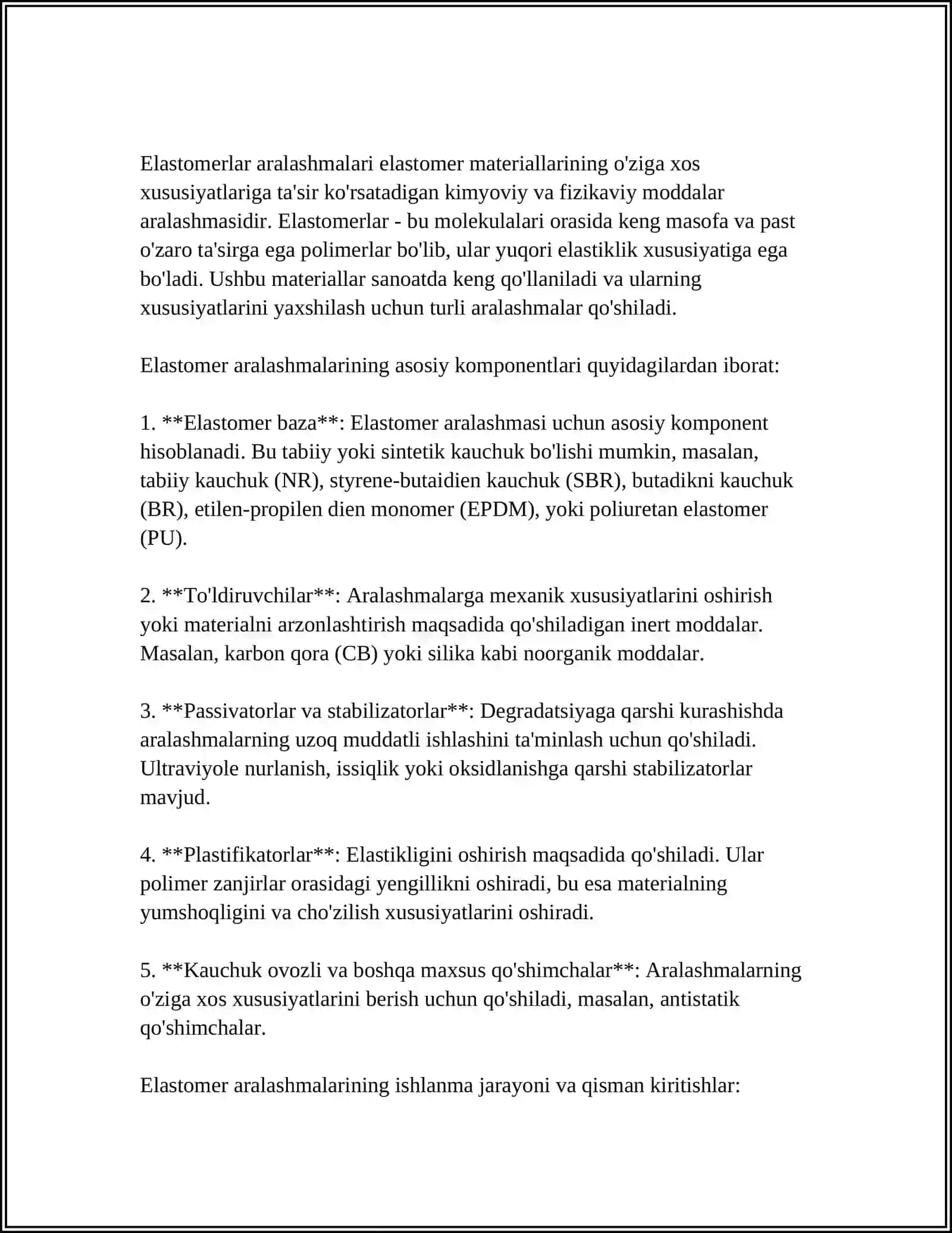 ELASTOMERLARNING MOLEKULYAR STRUKTURASI VA MAKROSKOPIK XOSSALARI 4