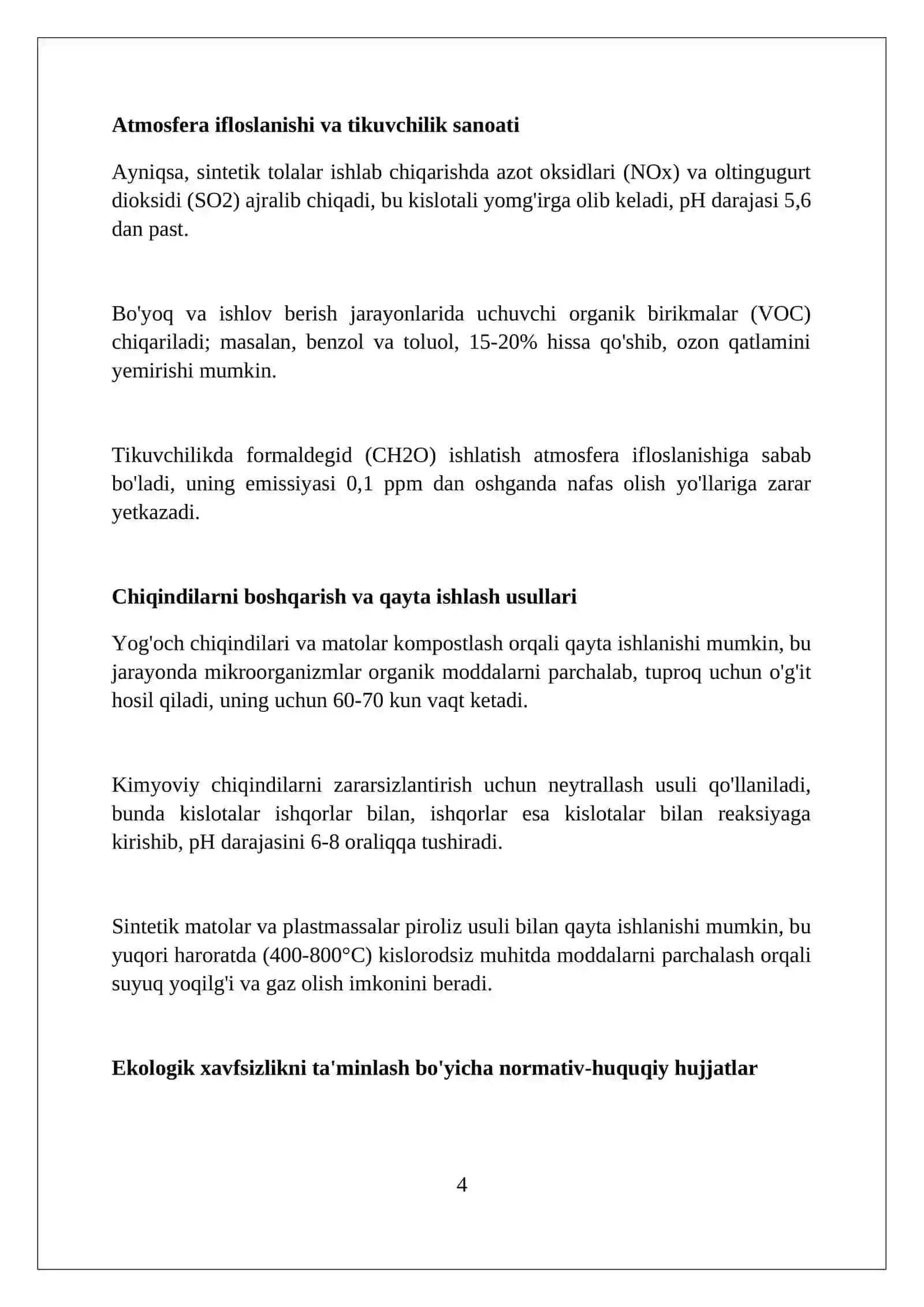 Tikuvchilik sanoatida texnologik jarayonlarni kimyolashtirishning ekologik muammolari 4