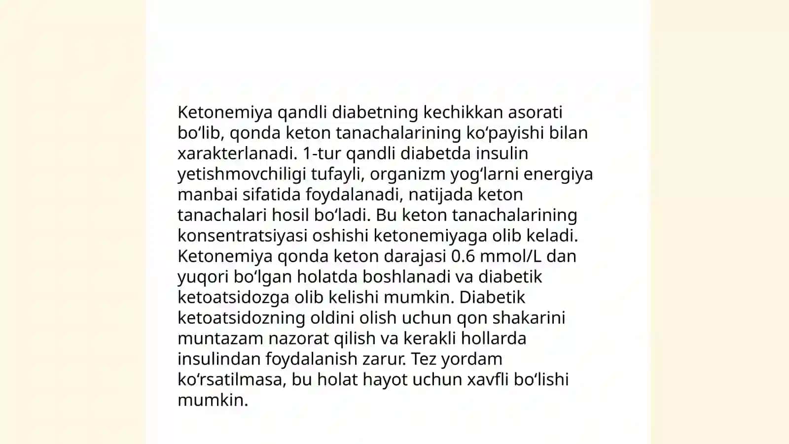 Qandli diabet va ochlikda ketonuriya va ketonemiya 4