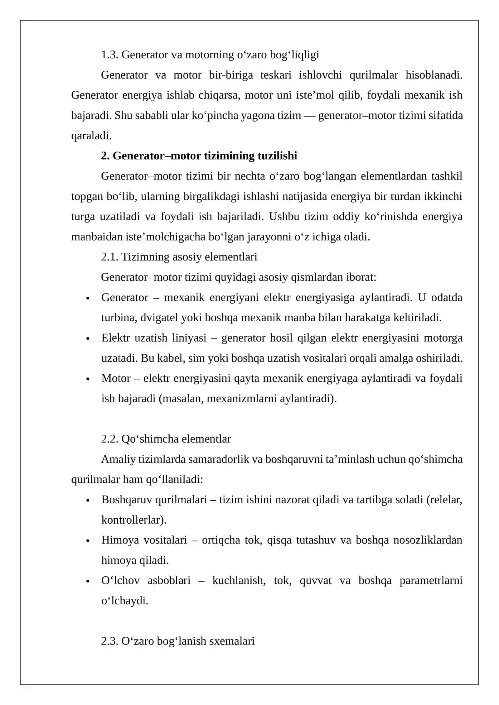 Generator-motor tizimlari tavsiflarini tahlili 4