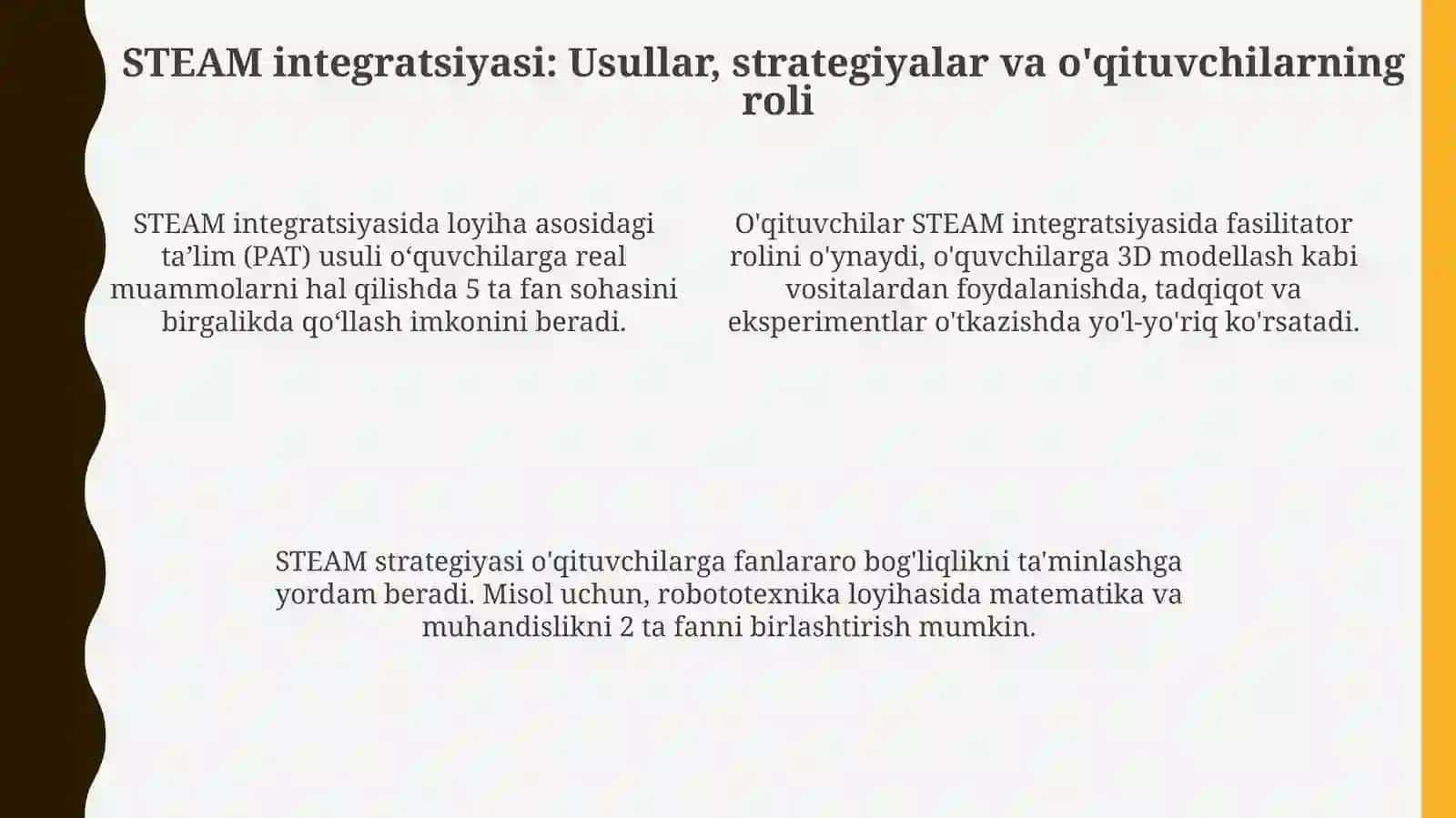 STEAM. Tabiiy yoʻnalishdagi fanlarni oʻqitishda STEAM ta’limining ahamiyati 4