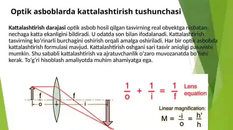 Optik asboblar va ularning kattalashtirish darajasini anqilash. Mikroskop xa	qida tushuncha. Mikroskopning optik sistemalarining kattalashtirish darajasini aniqlash 4