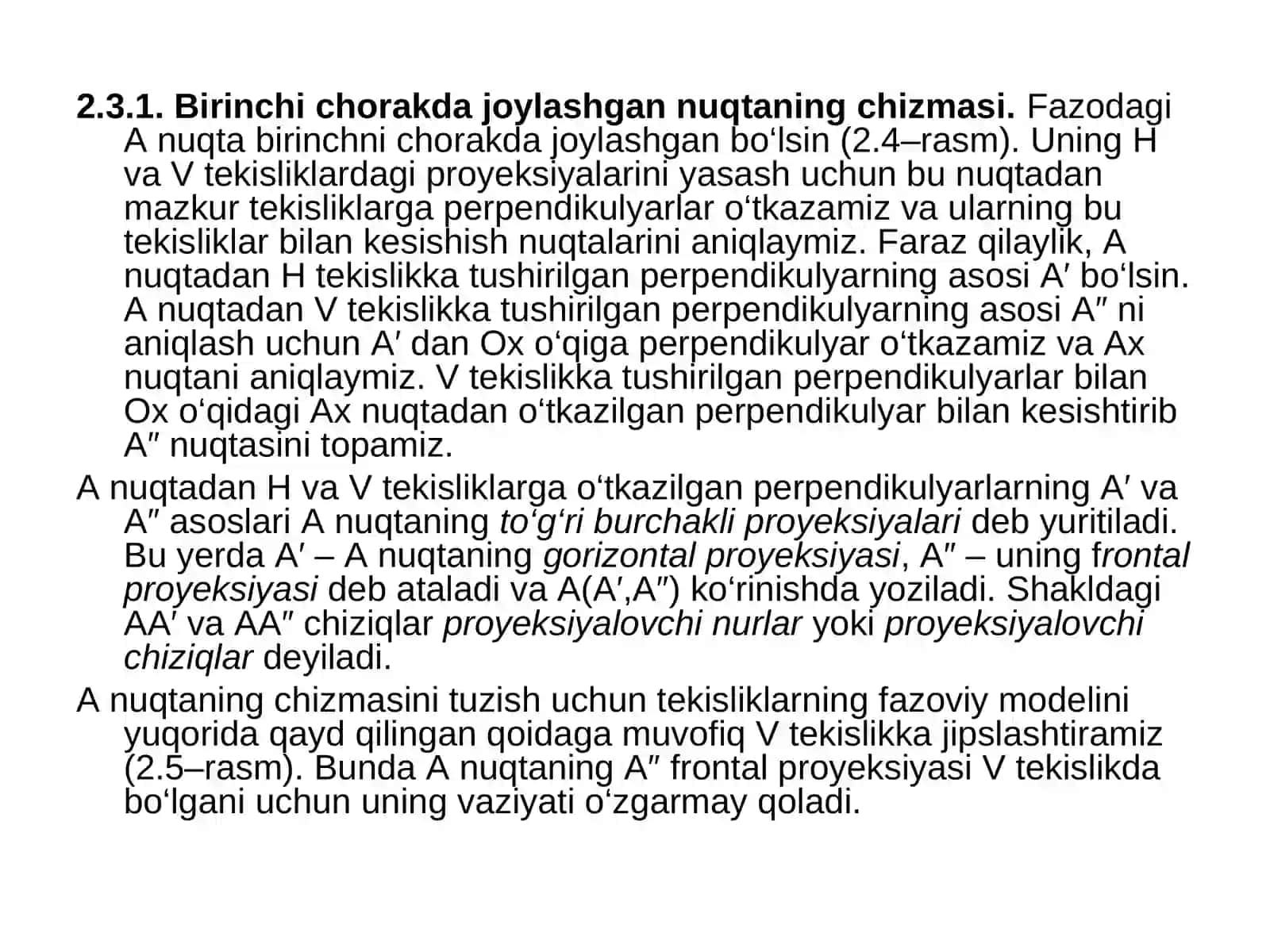 Monj chizmasida nuqtaning ortogonal proyeksiyalari 4