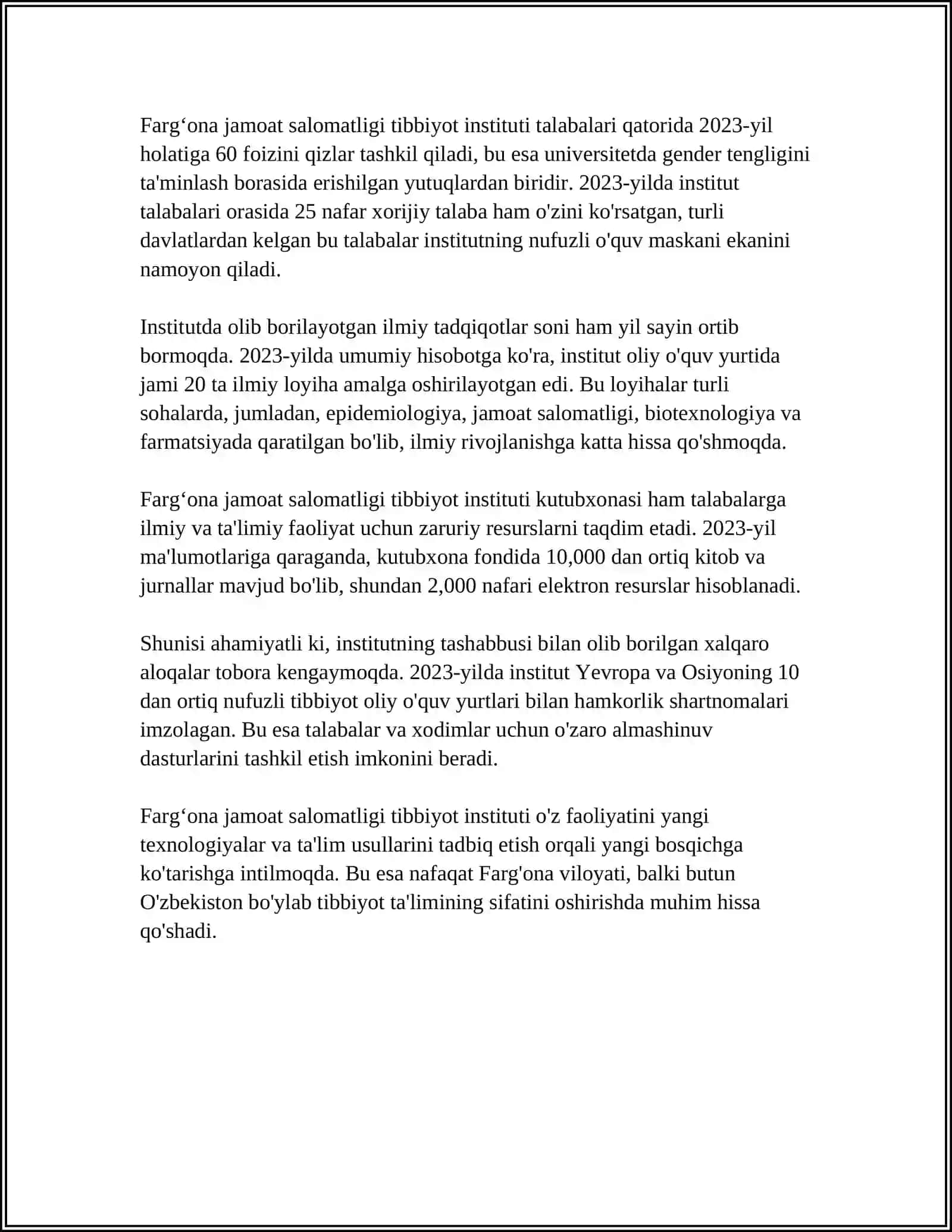 MUSTAQIL ISH Mavzu: FARGʻONA JAMOAT SALOMATLIGI TIBBIYOT INSTITUTI 4