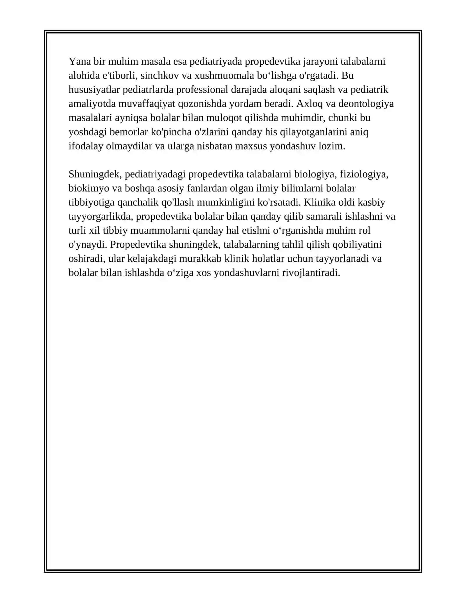 BOLALAR KASALLIKLARI PROPEDEVTIKASI MODULIGA KIRISH, MODULNING MAQSAD VA VAZIFALARI. PEDIATRIYADA ETIKA VA DEONTOLOGIYA MASALALARI 4