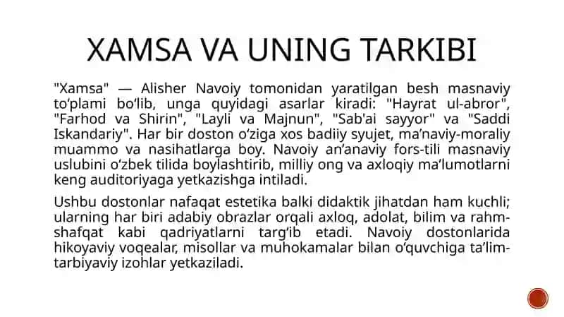 Alisher Navoiyning "Xamsa" turkumiga kiruvchi dostonlarida ilgari surilgan ta'lim-tarbiyaga oid gʻoy 4