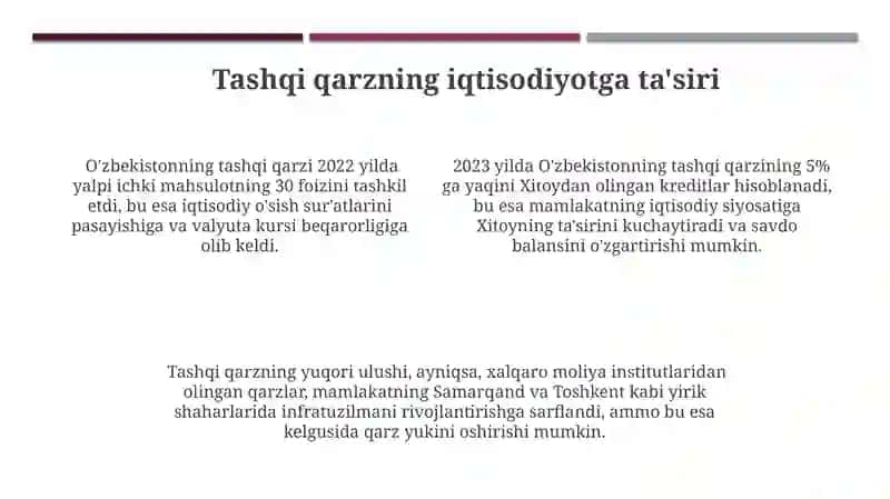 O’zbekiston respublikasi tashqi qarzi tahlili 4