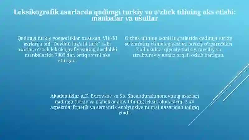 Eski turkiy tilva eskiòzbek adabiy tili sòz boyligining leksikografik asarlarda aks etishi 4