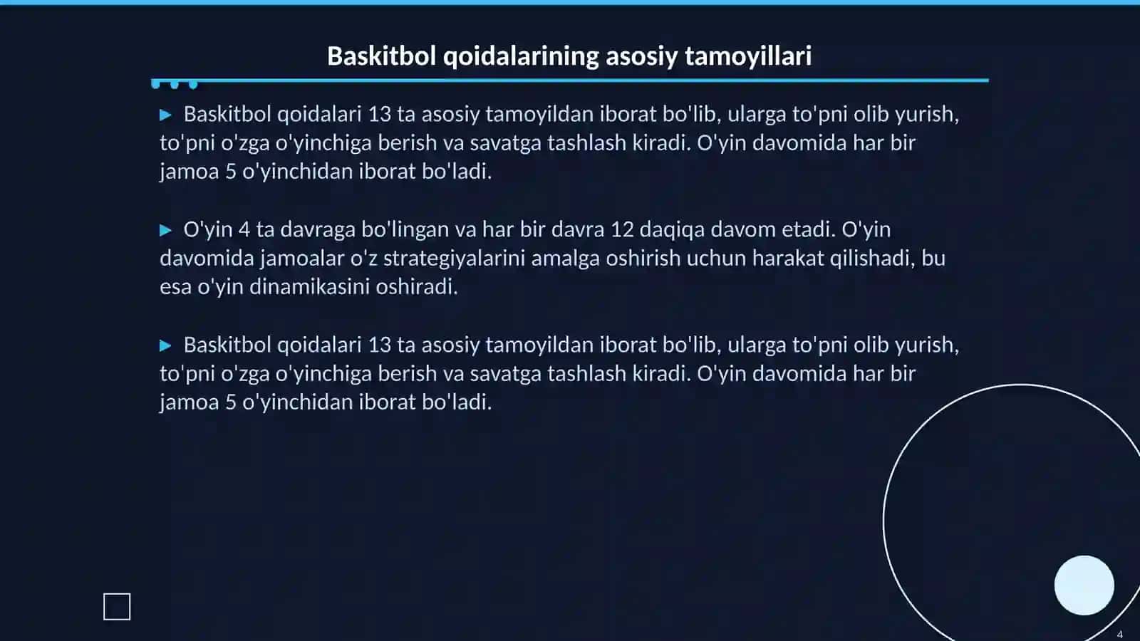 Baskitbol uyini qoydalarini efalutsiyasi va rivojlanishi 4