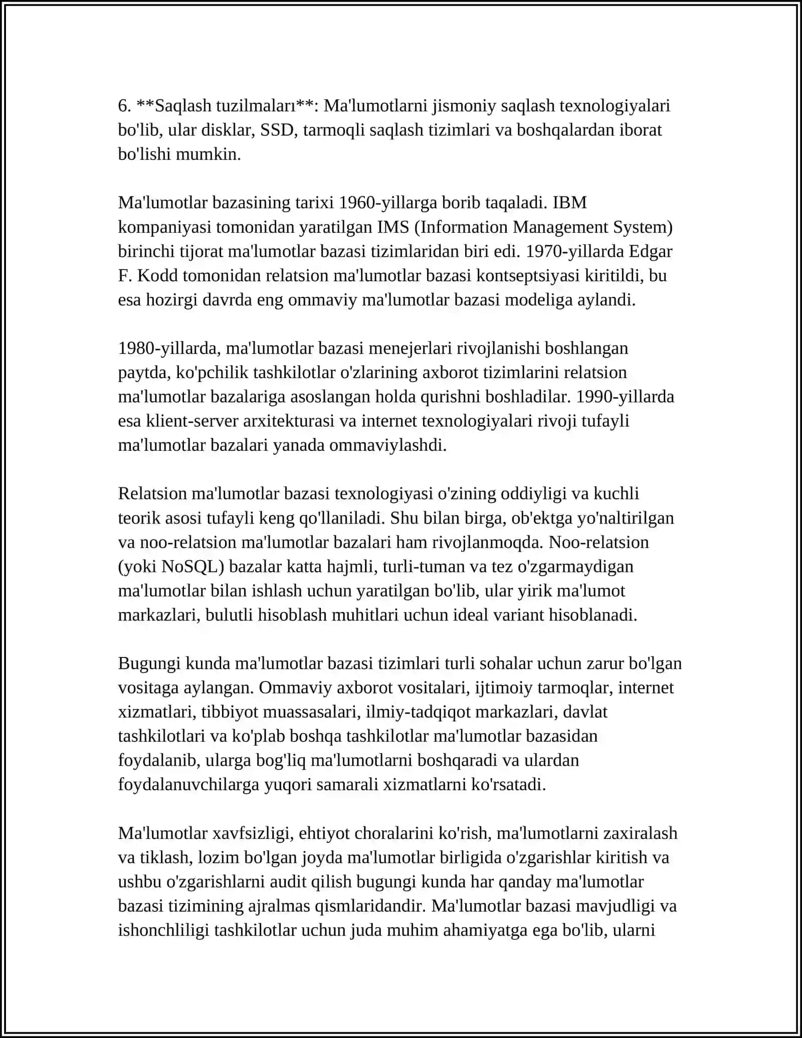MA'LUMOTLAR BAZASI MODELLARI VA MA'LUMOT TURLARI 4