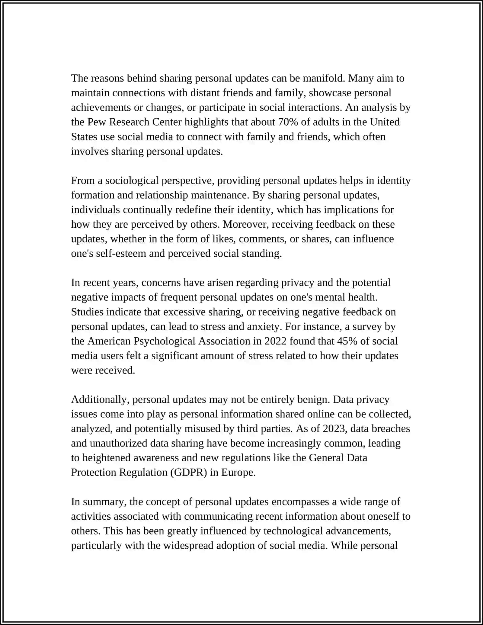 NATURE AND CLASSIFICATION OF PERSONAL UPDATES 4