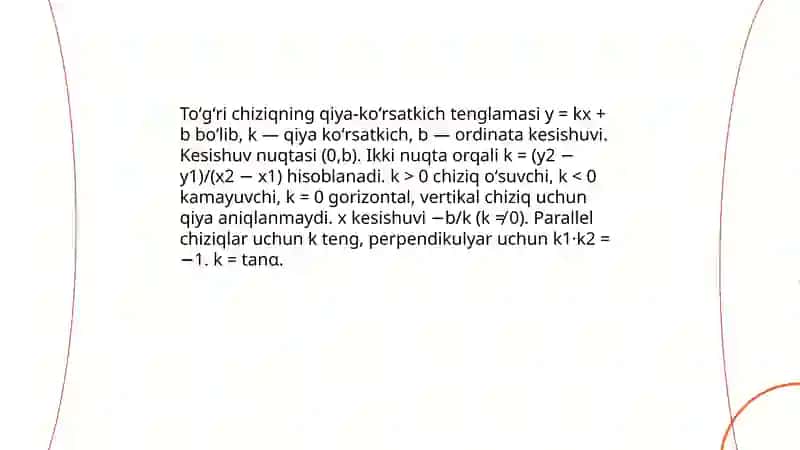 Tekislikda toʻgʻri chiziqning turli tenglamalar 4