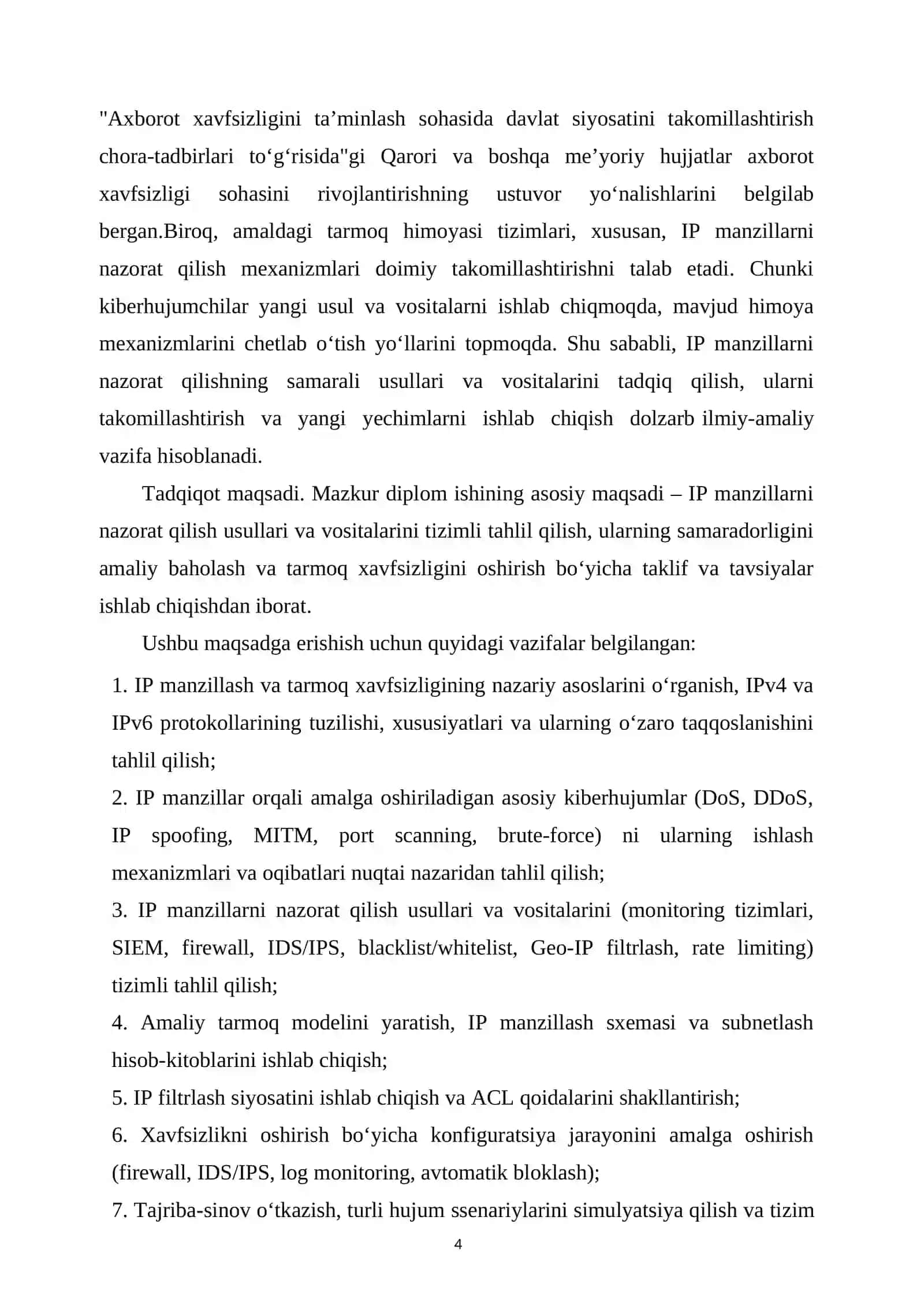 IP manzillarini nazorat qilish orqali tarmoq himoyasini ta’minlash 4