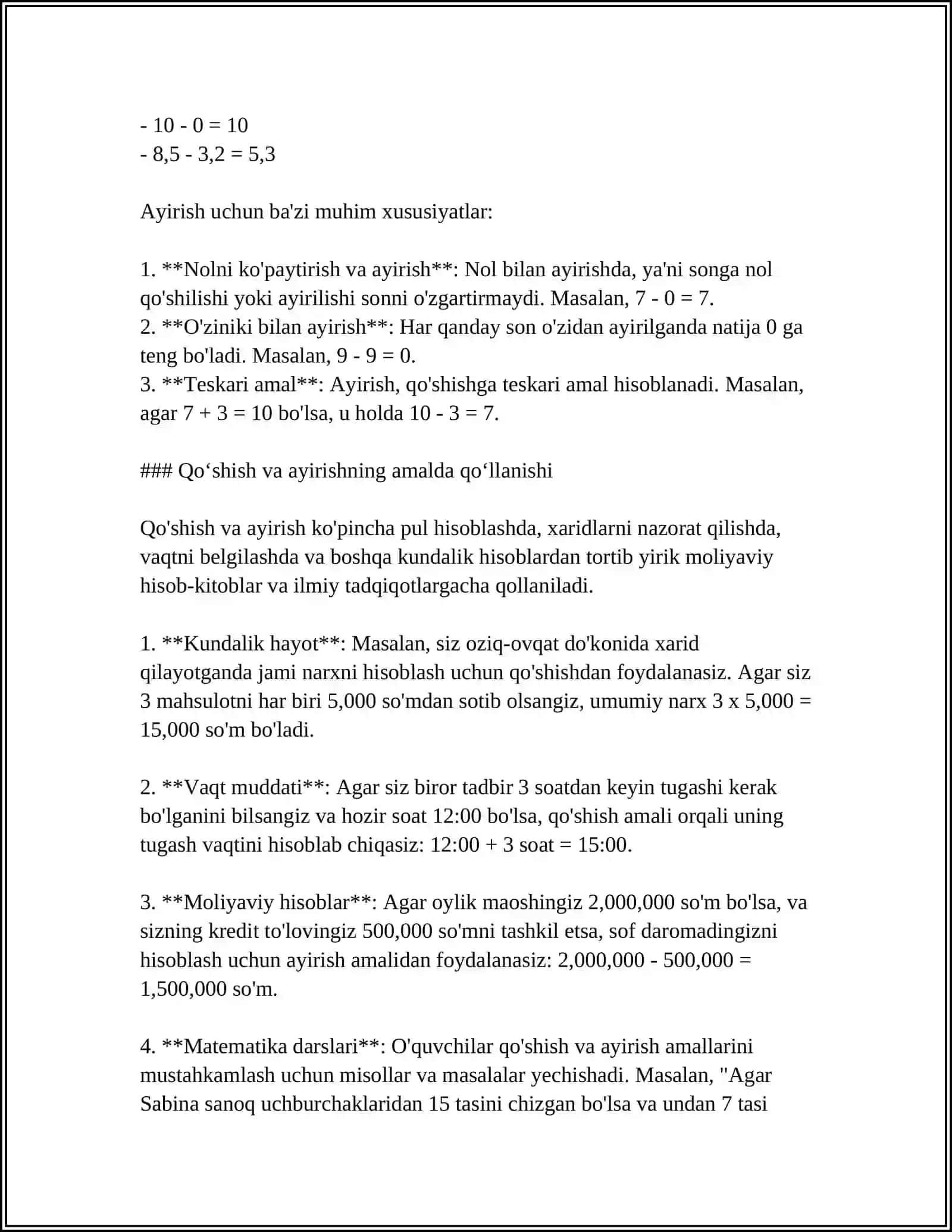 ARIFMETIK AMALLAR USTIDA MASALALAR YECHISH 4