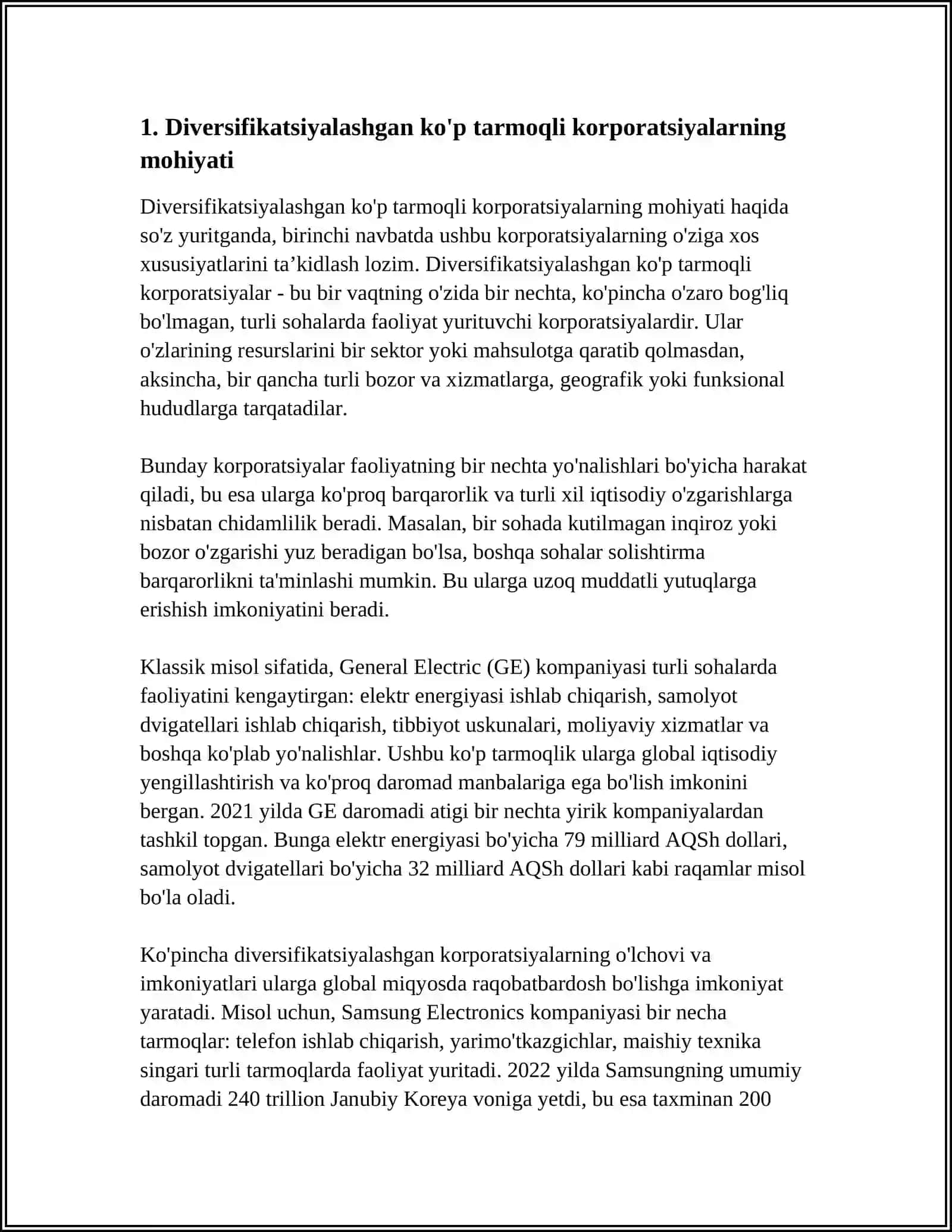 DIVERSIFIKATSIYALASHGAN KO'P TARMOQLI KORPORATSIYALARNING RAQOBAT USTINLIGINING MANBALARI 4