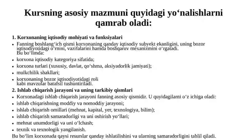 Korxona iqtisodiyoti kursi 4