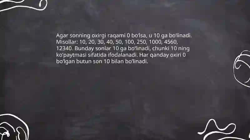 Sonlarning 10 ga boʻlinish alomati 4