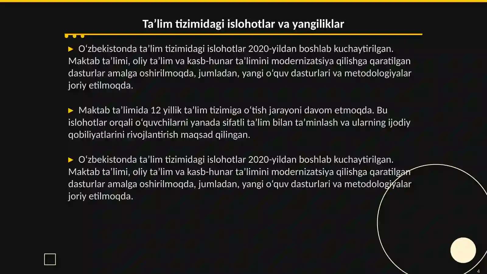 Oʻzbekiston Respublikasining taʼlim siyosati asoslari 4