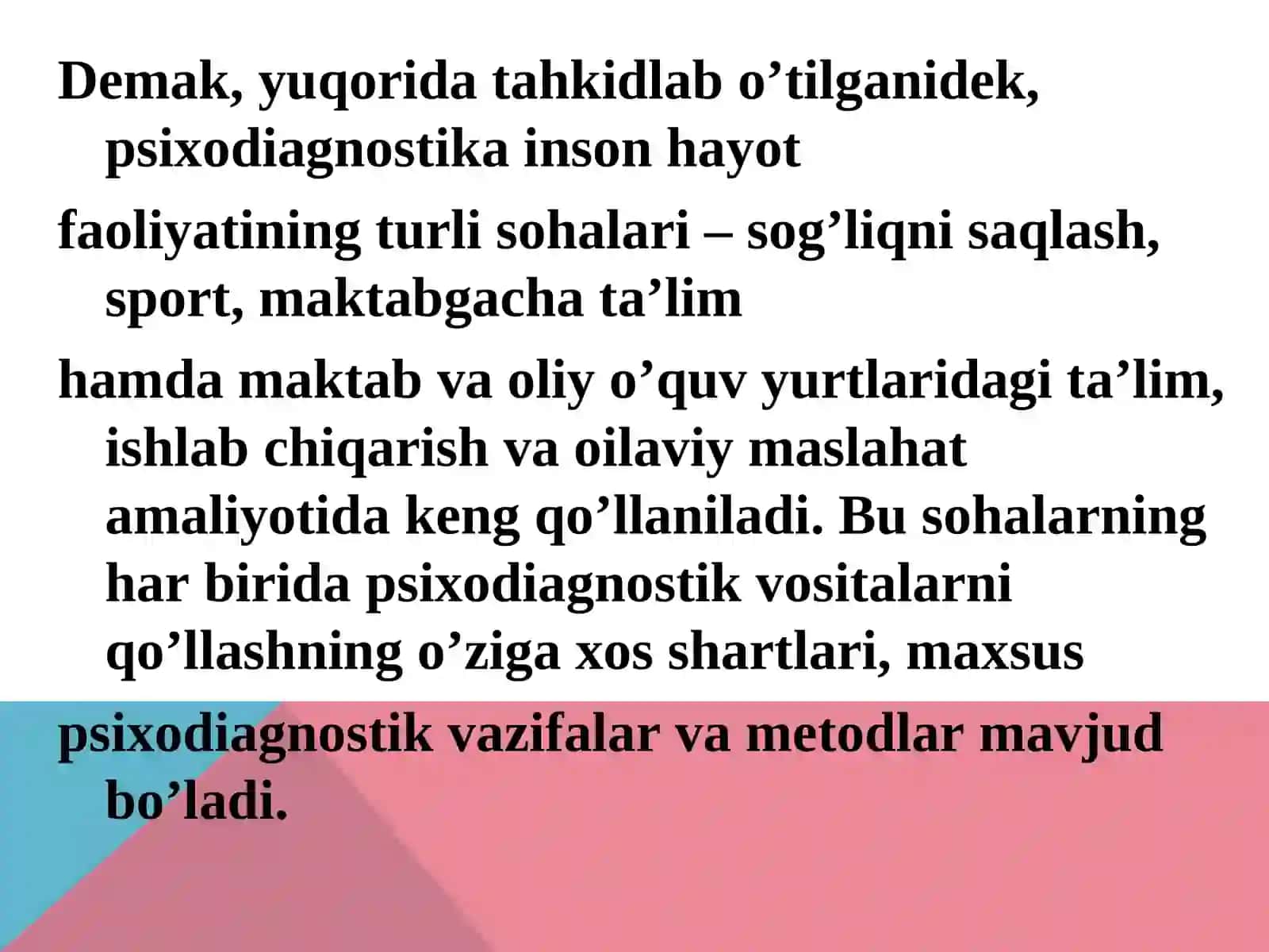Psixodiagnostika va psixologiya tarmoqlari o’rtasidagi bog’liqlik 4