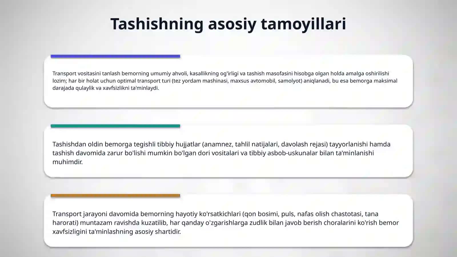 Bemorlarni transportirovka qilish va sanitariya qoidalari bo'yicha taqdimotlar 4