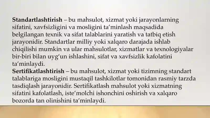 Standartlashtirish va sertifikatlashtirishning xalqaro savdodagi roli 4