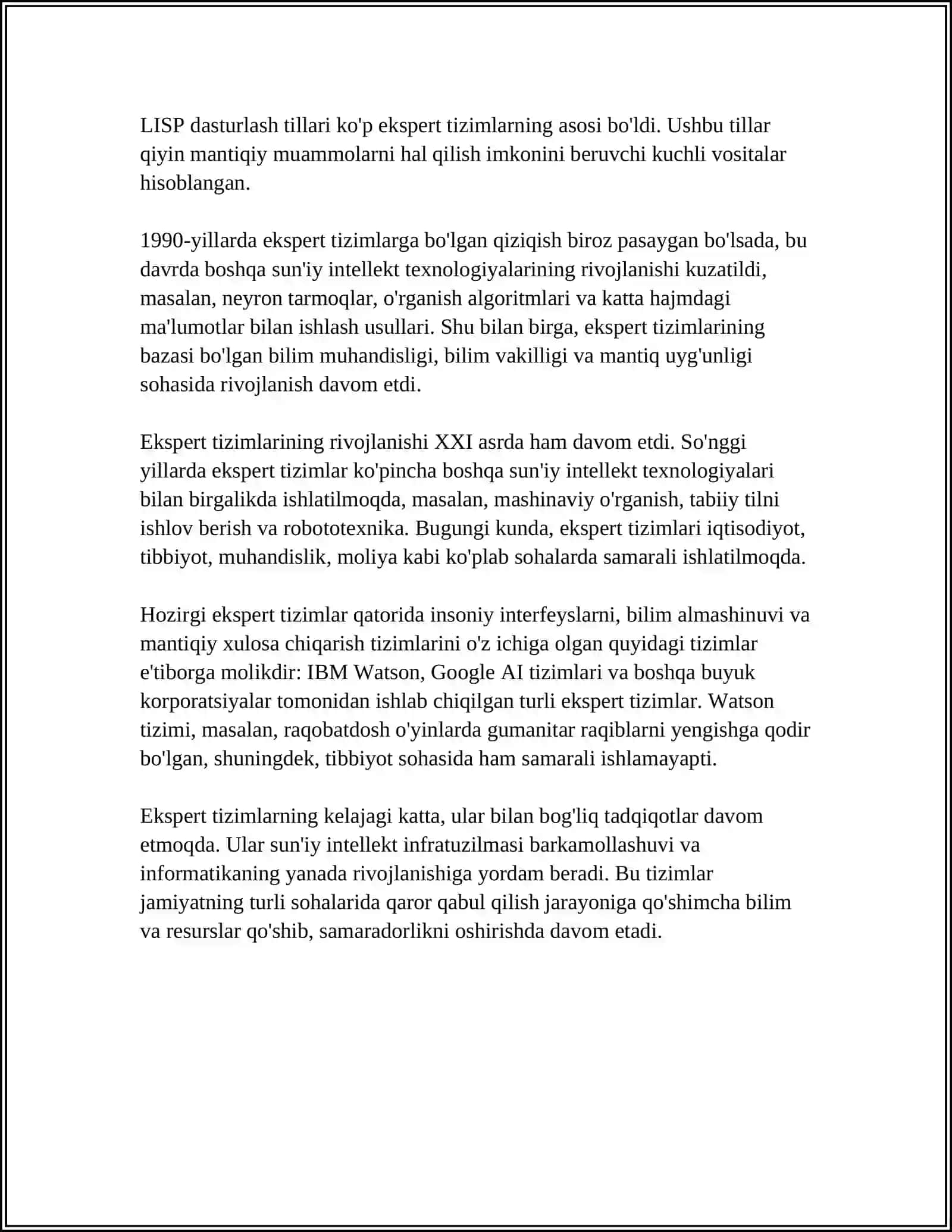 NORAVSHAN BILIMLARGA ASOSLANGAN EKSPERT TIZIMLAR 4
